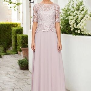 Mother of the bride Elegant Lace Overlay Pink Dress